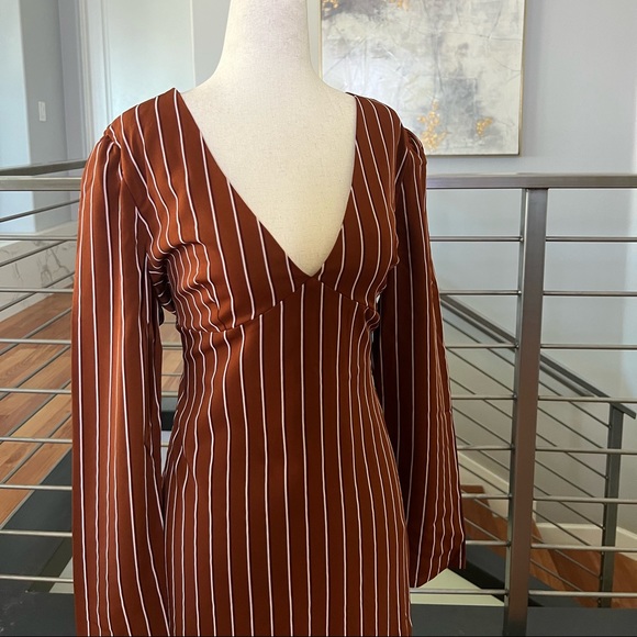 Privacy Please Curtis Mini Dress in Tan Stripe - Picture 2 of 15